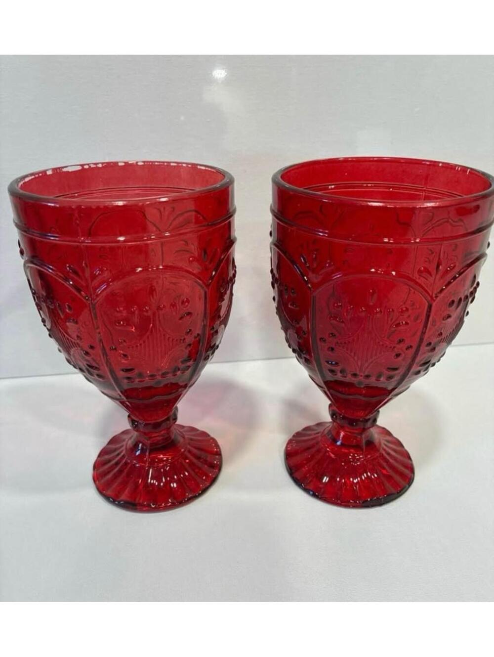 2- Fitz & Floyd Trestle Ruby Red Water Goblet